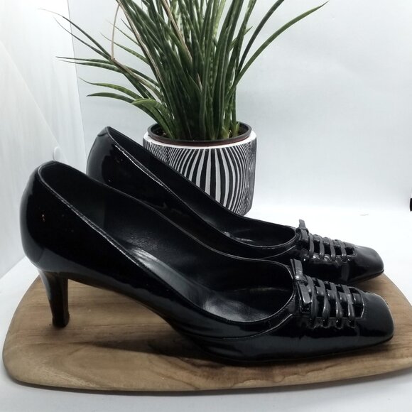 BALENCIAGA Vernice Vogue Size 7 Euro 37 Black Patent Kitten Heels - Picture 1 of 6